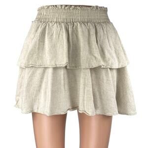 Princess Polly Beige Tan Smocked Pull On Tiered Ruffle Flounce Mini Skirt Size 4